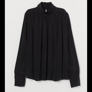 H&M Pleated Collar Long Balloon Sleeve Formal Button Wrist Voluminous Blouse S-L